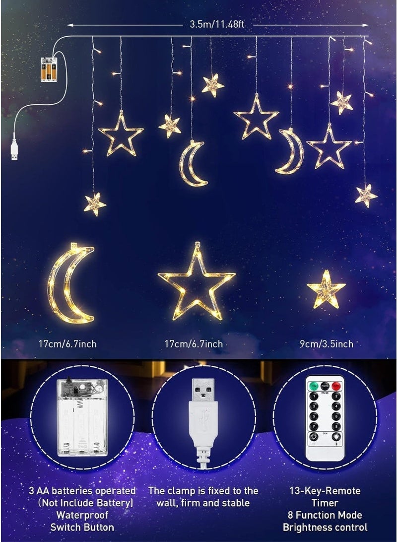 Ramadan Lights, LED Star Fairy Curtain Lights, 8 Mode Battery Powered Moons & Stars Night Light USB Powered LED Curtain Light with USB Battery Box for Home Ramadan Decoration - Image 2